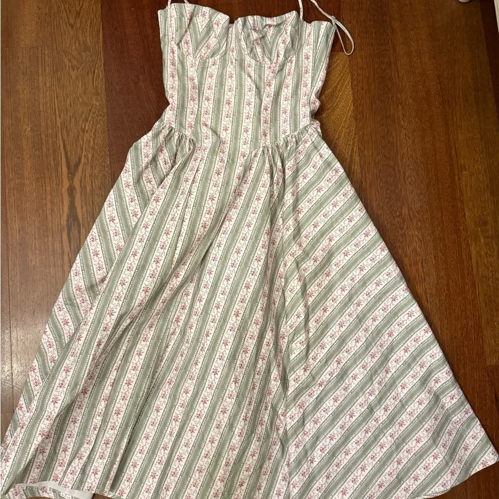 House of CB Green and White Striped Midi Dress - Picture 2 of 2